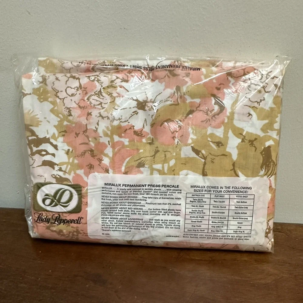 Vintage Lady Pepperell Miralux Percale King Fitted Sheet Retro Made USA NEW NOS